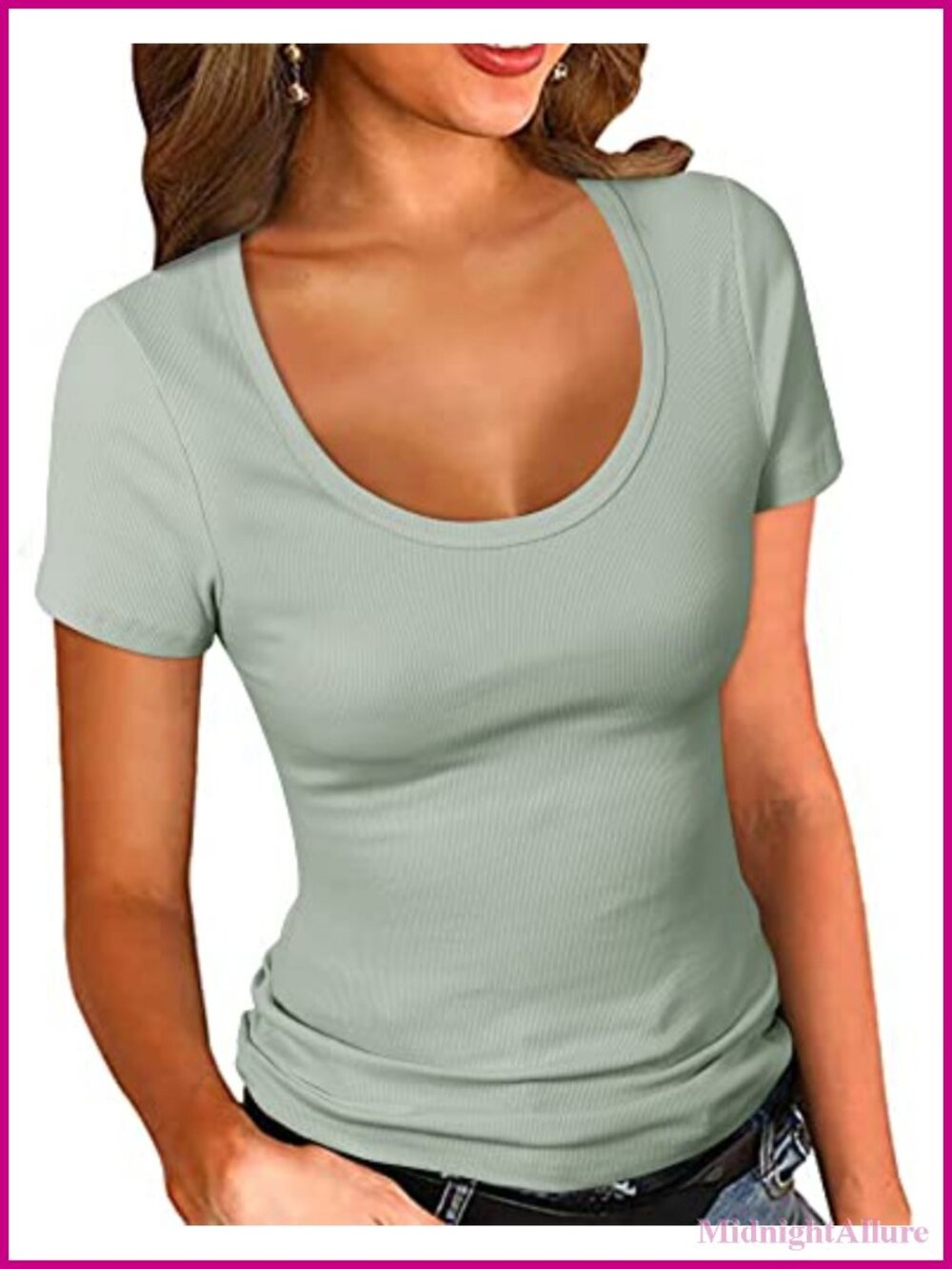 Women's Ribbed Fitted Scoop Neck Short Sleeve T-Shirt, Stretchy